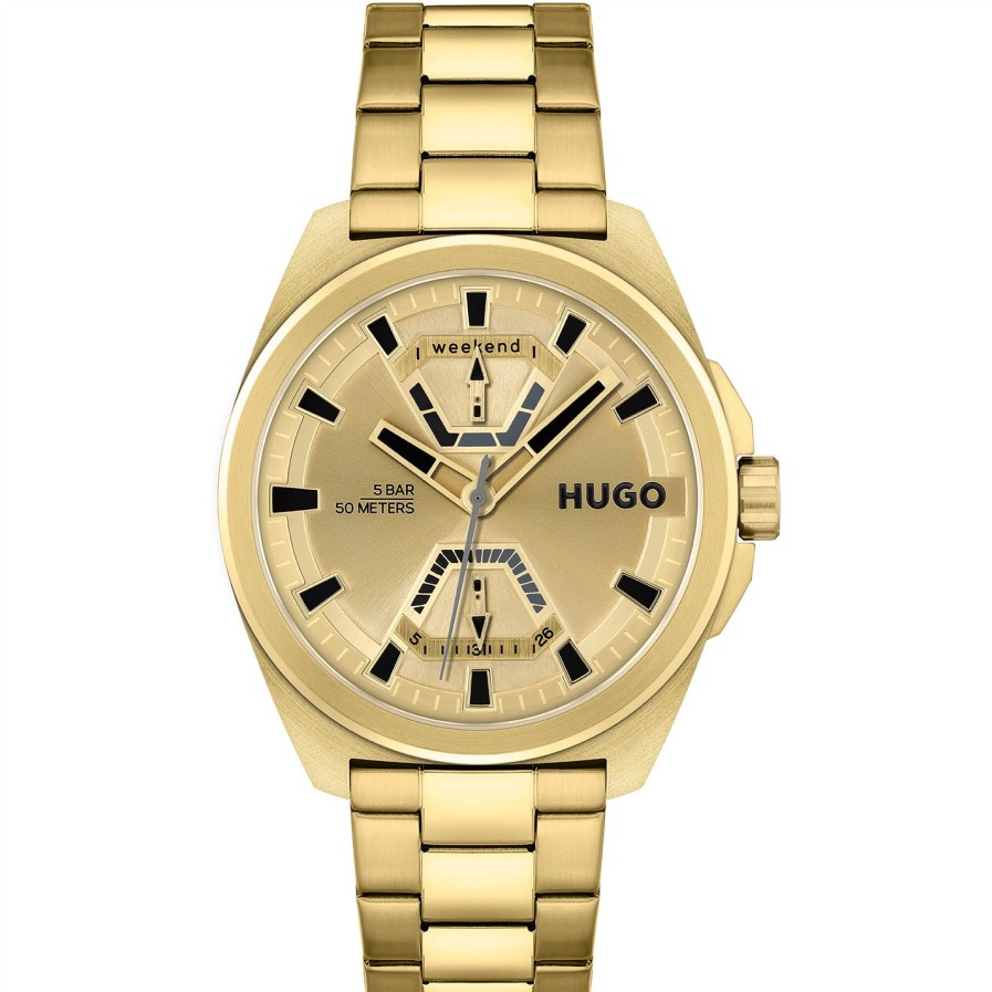 Gents Hugo #Expose Gold Ip Bracelet Watch Wholesale