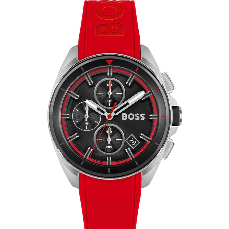 Gents Boss Volane Red Silicone Strap Watch Best