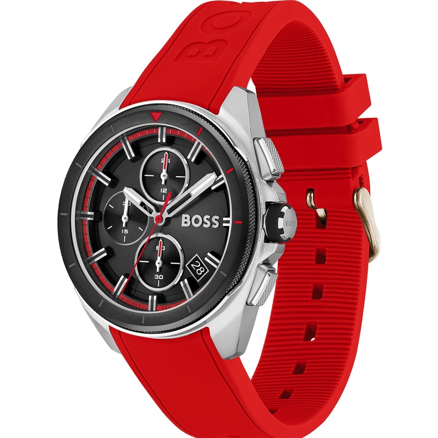 Gents Boss Volane Red Silicone Strap Watch Best