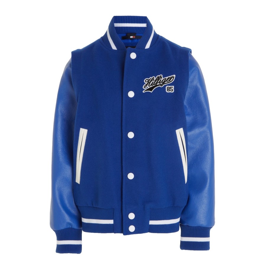 Varsity Zip-Off Sleeves Script Back Logo Bomber Jacket Juniors Hot