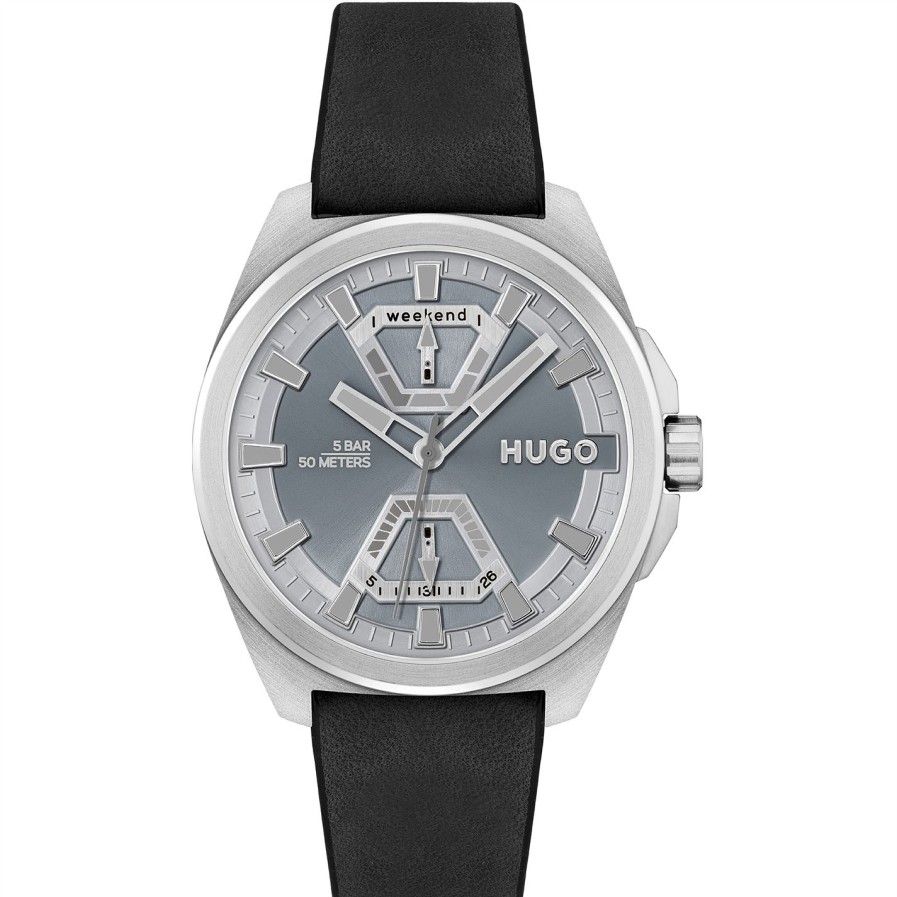 Gents Hugo #Expose Black Leather Strap Watch Hot