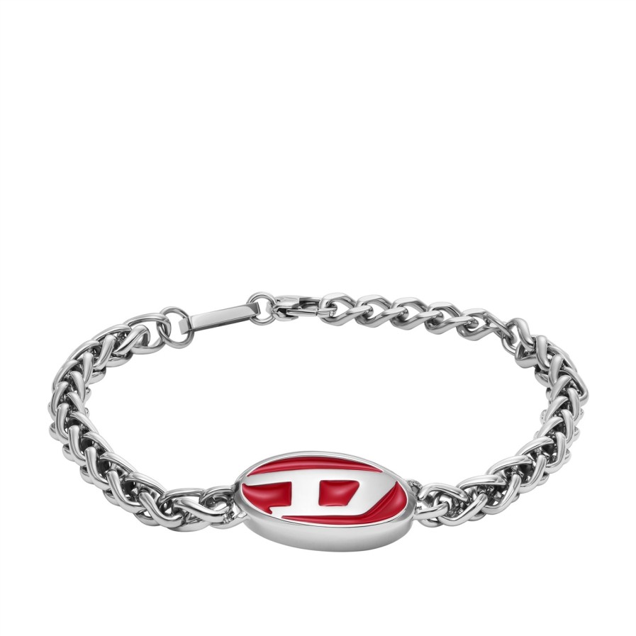 Diesel Red Lacquer And Stainless Steel Chain Bracelet Best