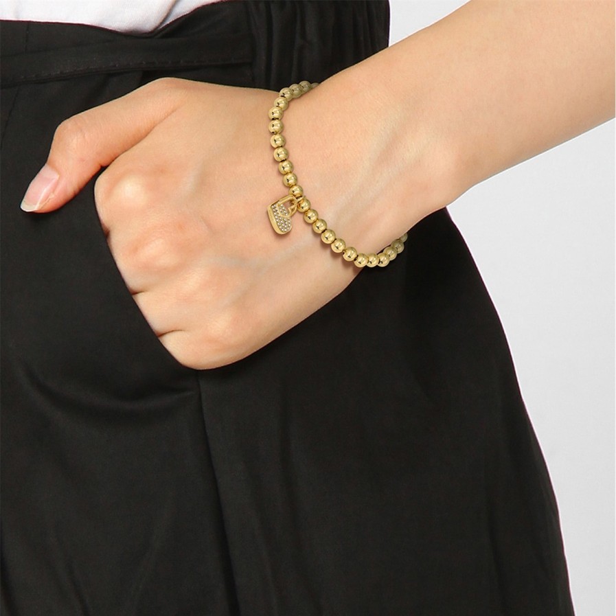 Ladies Boss Signature Yellow Gold Ip Beaded Bracelet Clearance