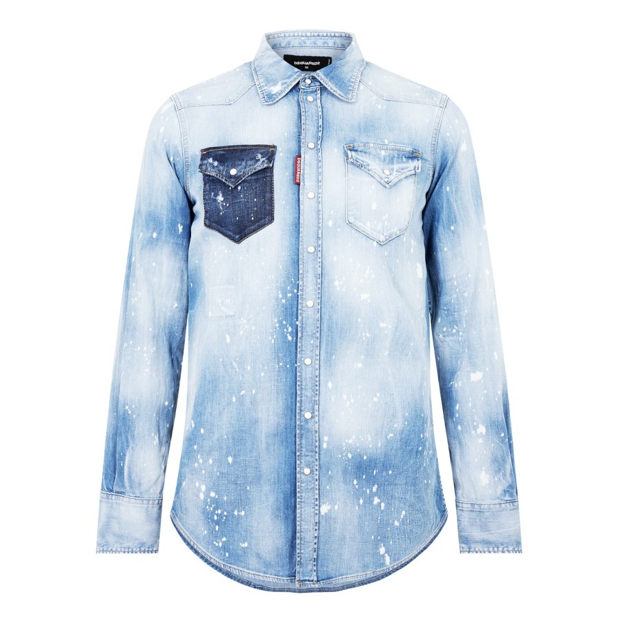 Acid Wash Regular Fit Denim Shirt Clearance