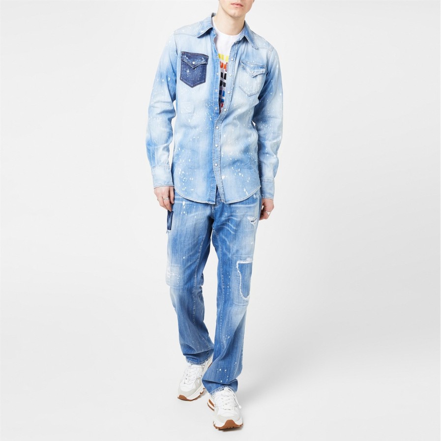 Acid Wash Regular Fit Denim Shirt Clearance